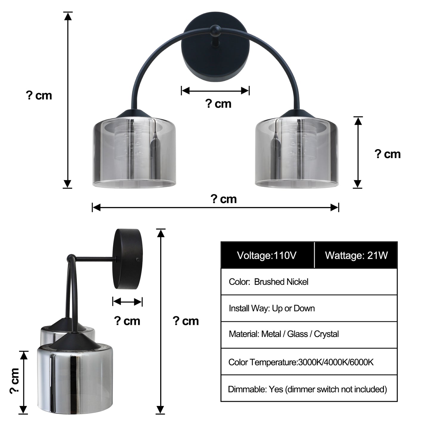 MantoLite Wall Lamp 8W 40CM LED Matte Black Picture Light LED Bathroom Mirror Lamp, 3000K+6000K Reading Lamp Light For Bed Living Room Picture Light Bedroom Lighting