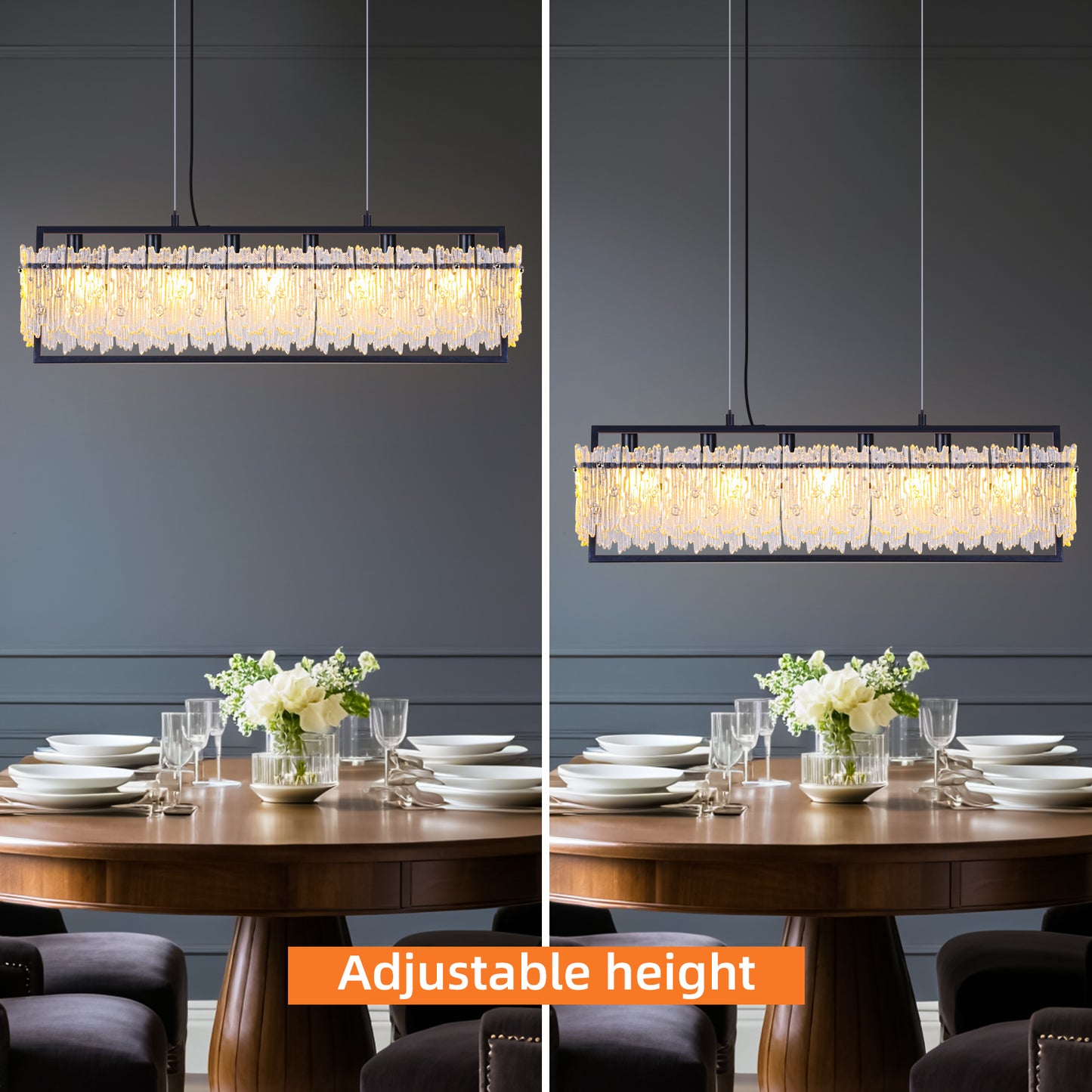 Dining Room Light Fixture 32'' Modern 6-Light black Chandelier for Dining Room with E12 Base Compatible with 3000K~6000K (No Bulbs) Linear Farmhouse Lighting for Kitchen Island and Living Room