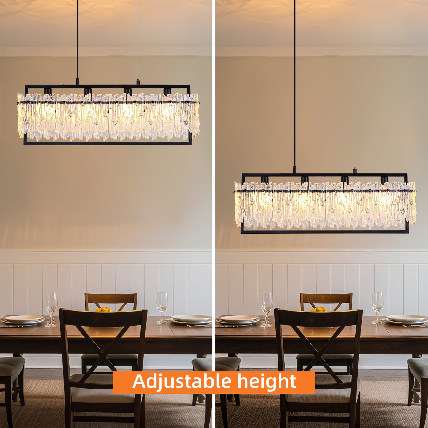 Dining Room Light Fixture&nbsp; Modern 4-Light black Chandelier for Dining Room with E12 Base Compatible with 3000K~6000K (No Bulbs) Linear Farmhouse Lighting for Kitchen Island and Living Room