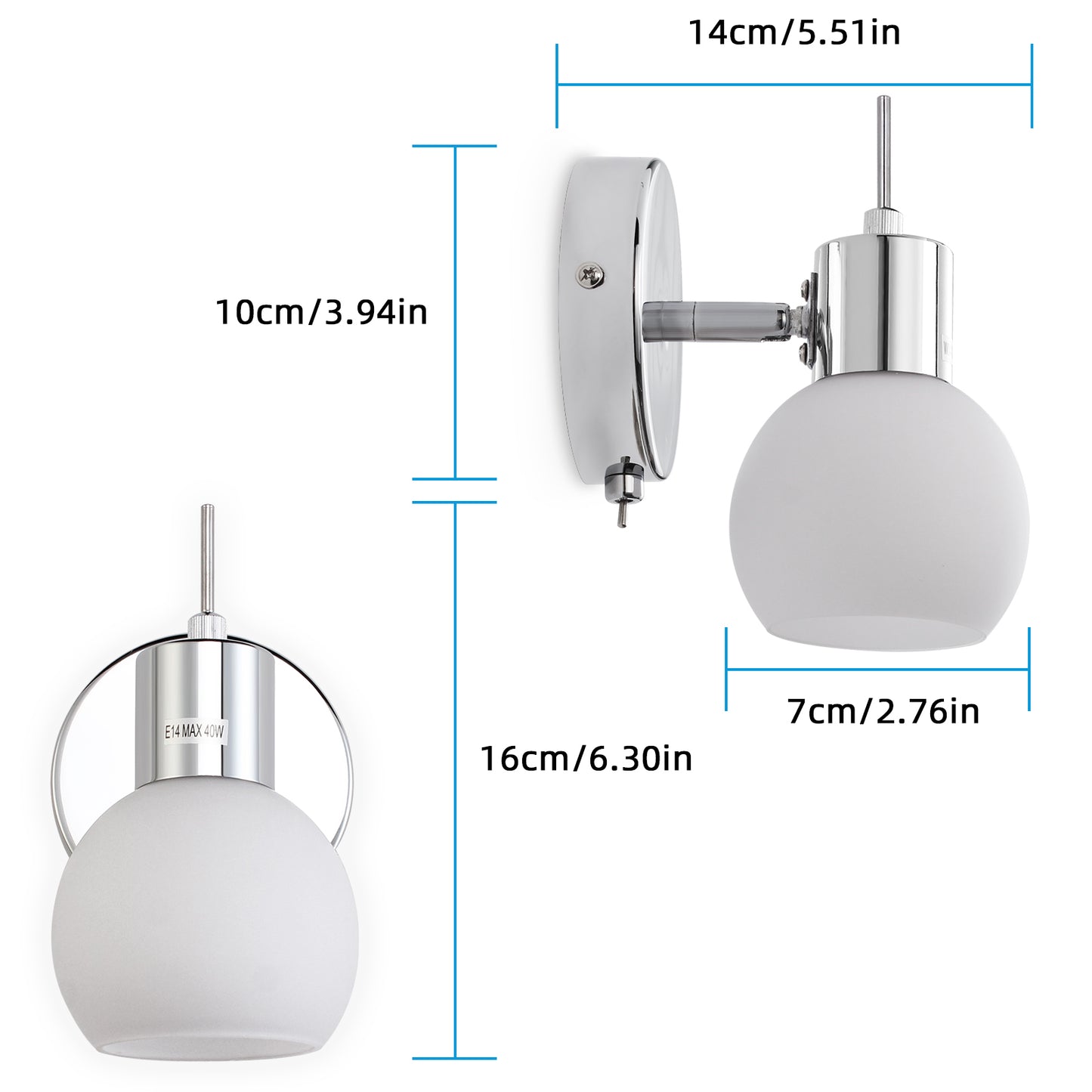 Wall Lamp Chrome Wall Sconce  Bathroom Vanity Lighting 2pc (1 pair)