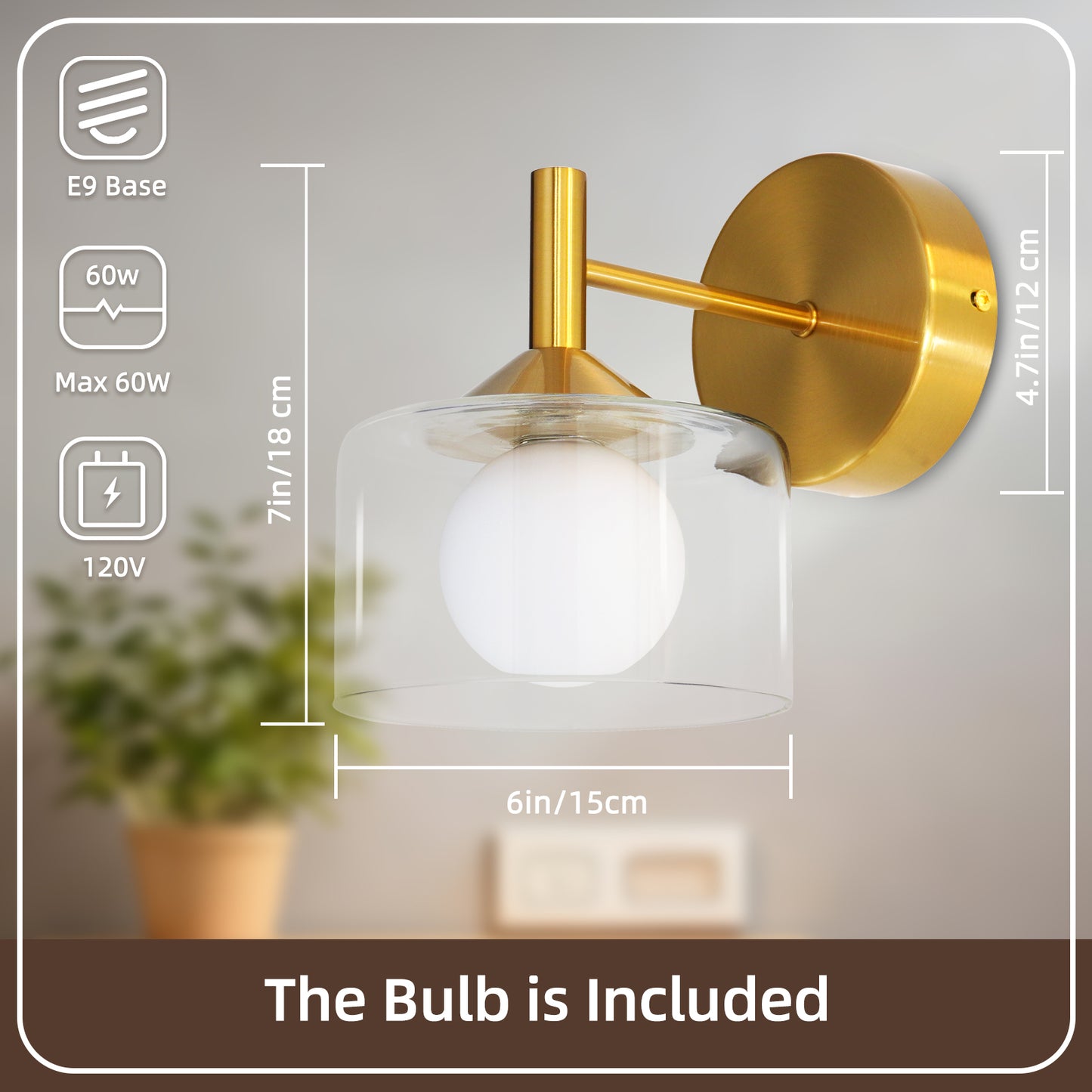 Vintage Wall Lamp Glass Wall Light Oval Glass Lampshade Hallway Wall Lamp &nbsp;(4500K) IP44, Nightstand Lamp, For Living Room, Bedroom