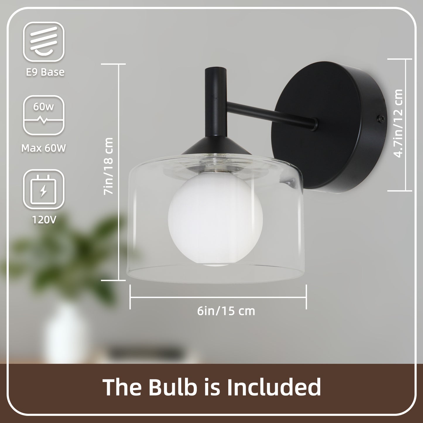 Vintage Wall Lamp Glass Wall Light Oval Glass Lampshade Hallway Wall Lamp  (4500K) IP44, Nightstand Lamp, For Living Room, Bedroom