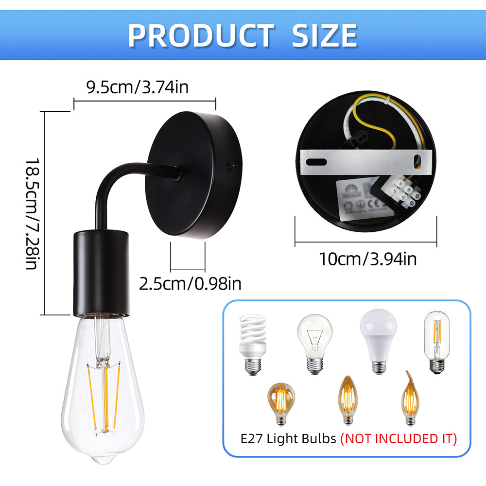 2 Pack  Black Vintage Wall Sconces E27