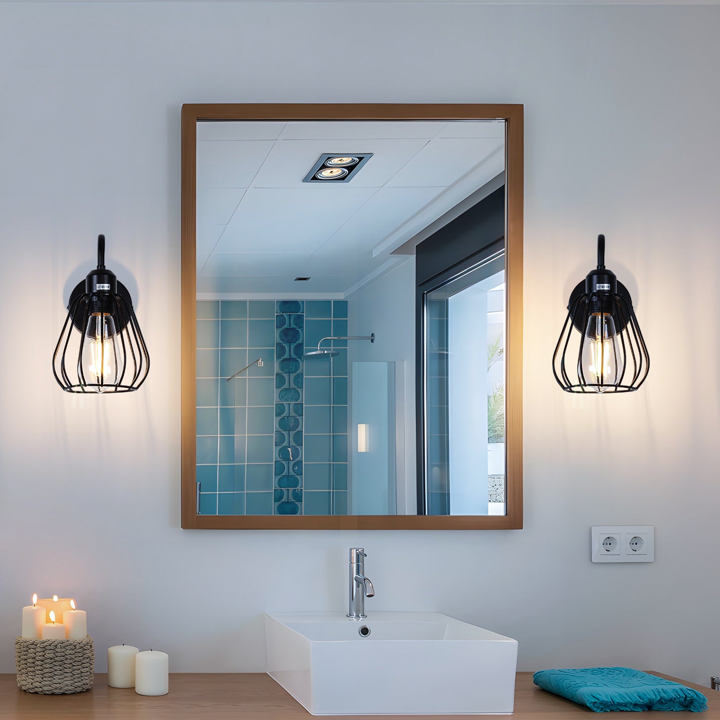 Edison Lamp Holder Black Cage Wall Lights  (Bulb Not Included)