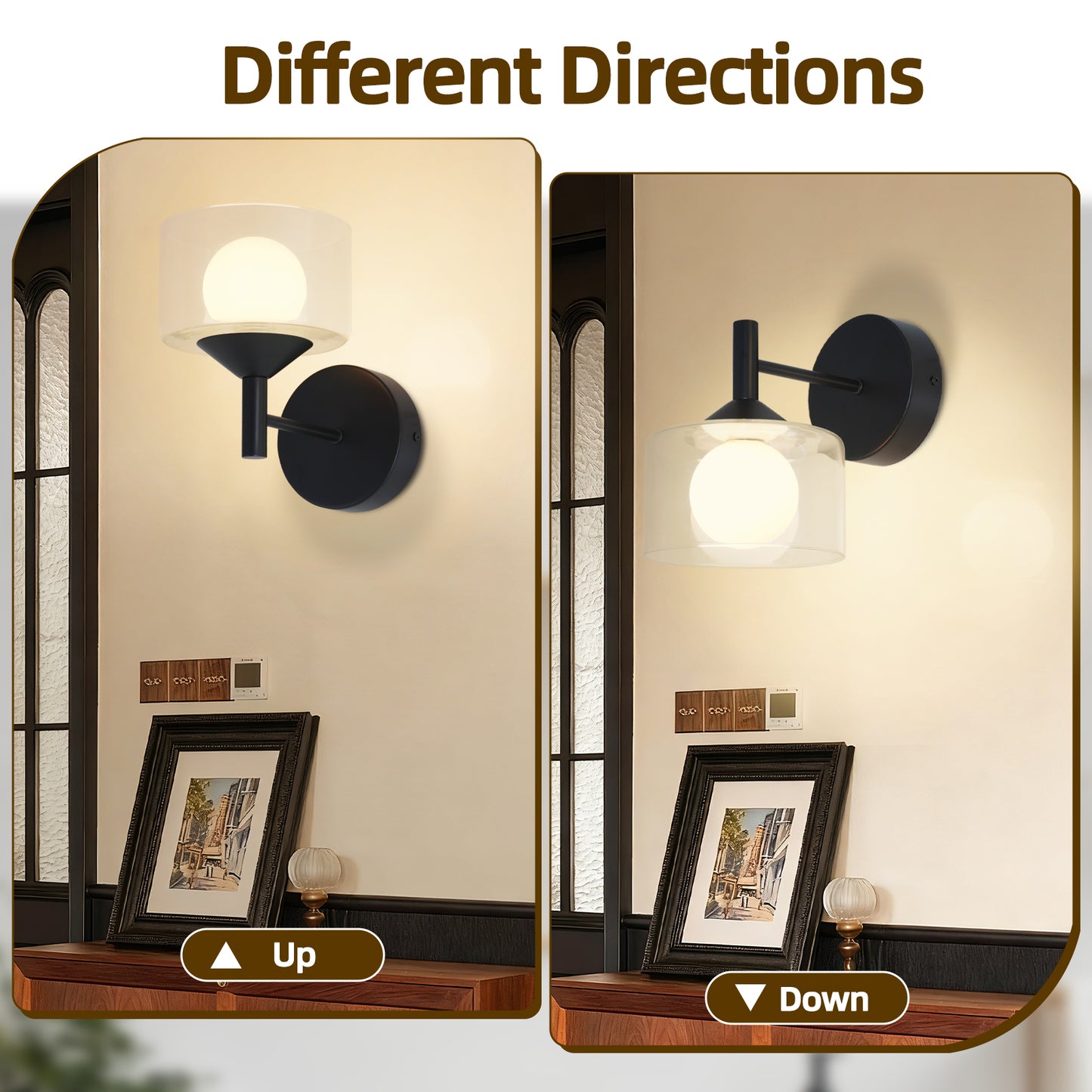 Vintage Wall Lamp Glass Wall Light Oval Glass Lampshade Hallway Wall Lamp  (4500K) IP44, Nightstand Lamp, For Living Room, Bedroom