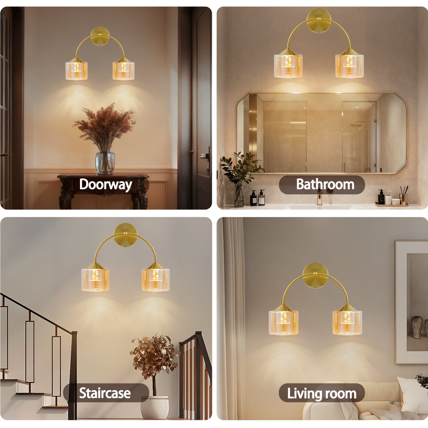MantoLite Modern Mode Wall Light, Indoor LED 2-Lamp Wall Light, 3 Color Temperature Adjustable, Suitable for Bathroom, Bedroom, Living Room, Hallway, Kitchen (Copper, 40cm)