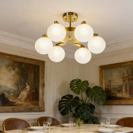 Modern Elegant Geometric Circle G9 Pendant Light 6 Light Gold Metal Globe Glass Shades Luxury Chandelier for Dining Living Room