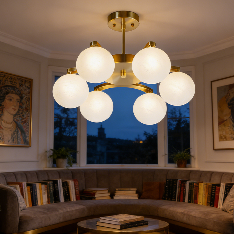 Modern Elegant Geometric Circle G9 Pendant Light 6 Light Gold Metal Globe Glass Shades Luxury Chandelier for Dining Living Room
