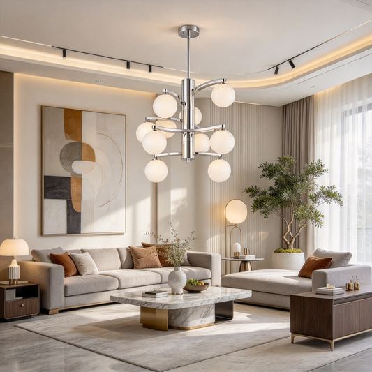 Modern Luxury Iron Glass LED Chandelier 62cm For Dining Room