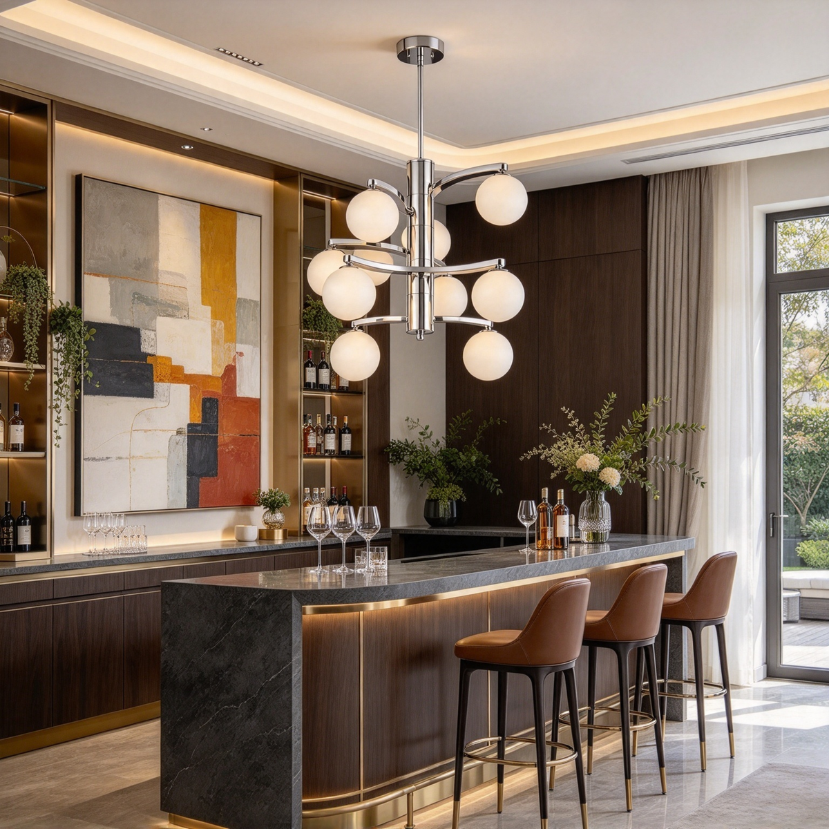 Modern Luxury Iron Glass LED Chandelier 62cm For Dining Room