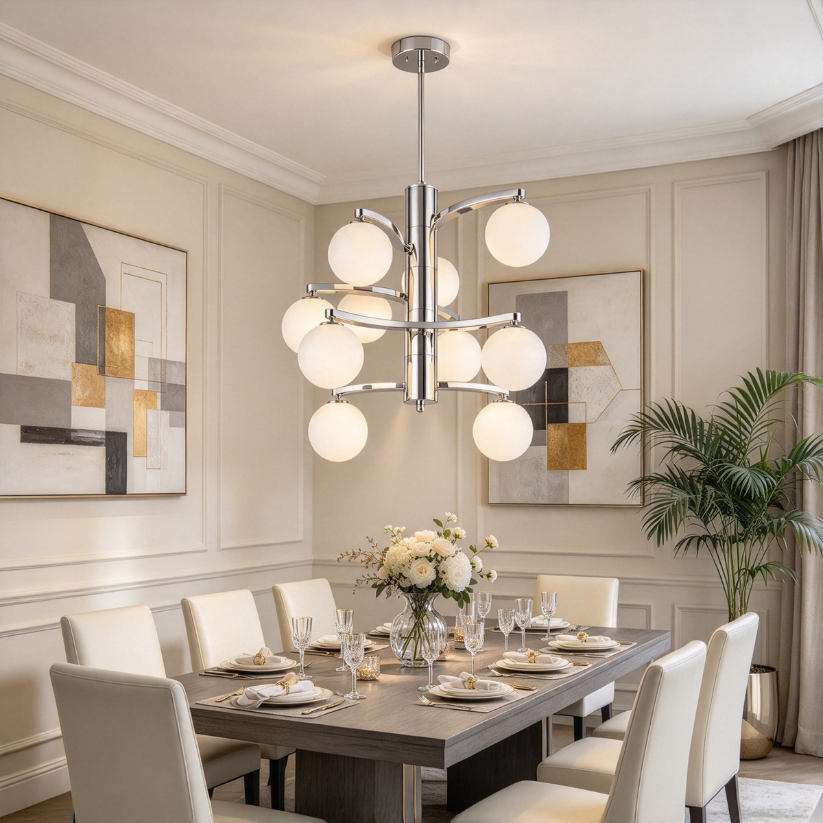 Modern Luxury Iron Glass LED Chandelier 62cm For Dining Room