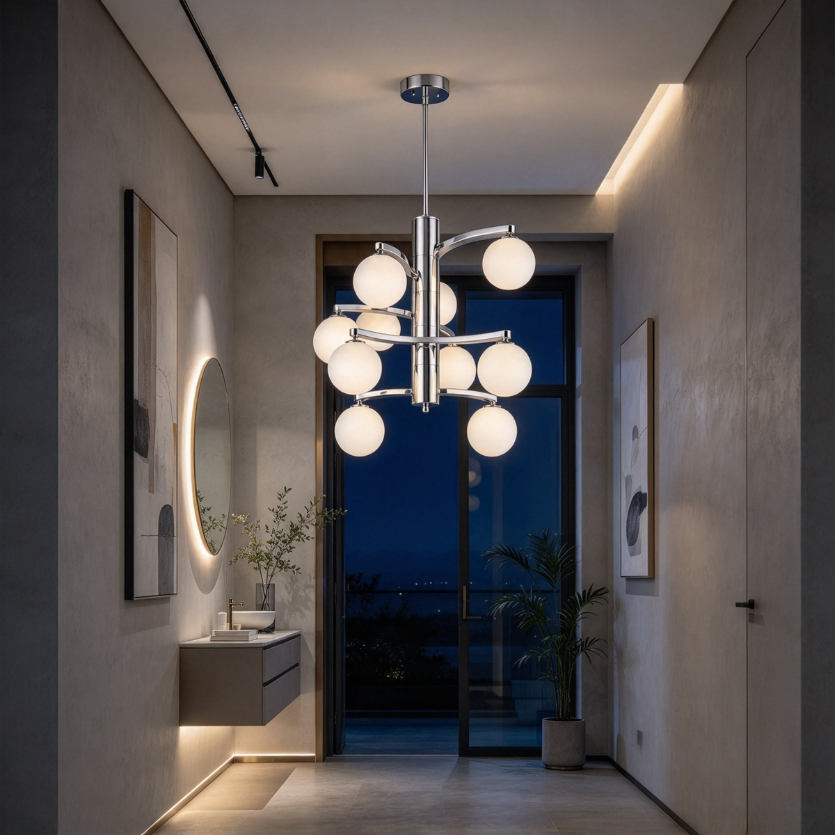 Modern Luxury Iron Glass LED Chandelier 62cm For Dining Room
