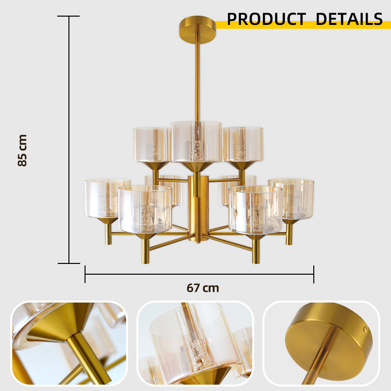 Gold Farmhouse Multi-head LED Chandelier Clear Glass Shade Iron Pendant Light for Kitchen Island Dining Living Room Bedroom