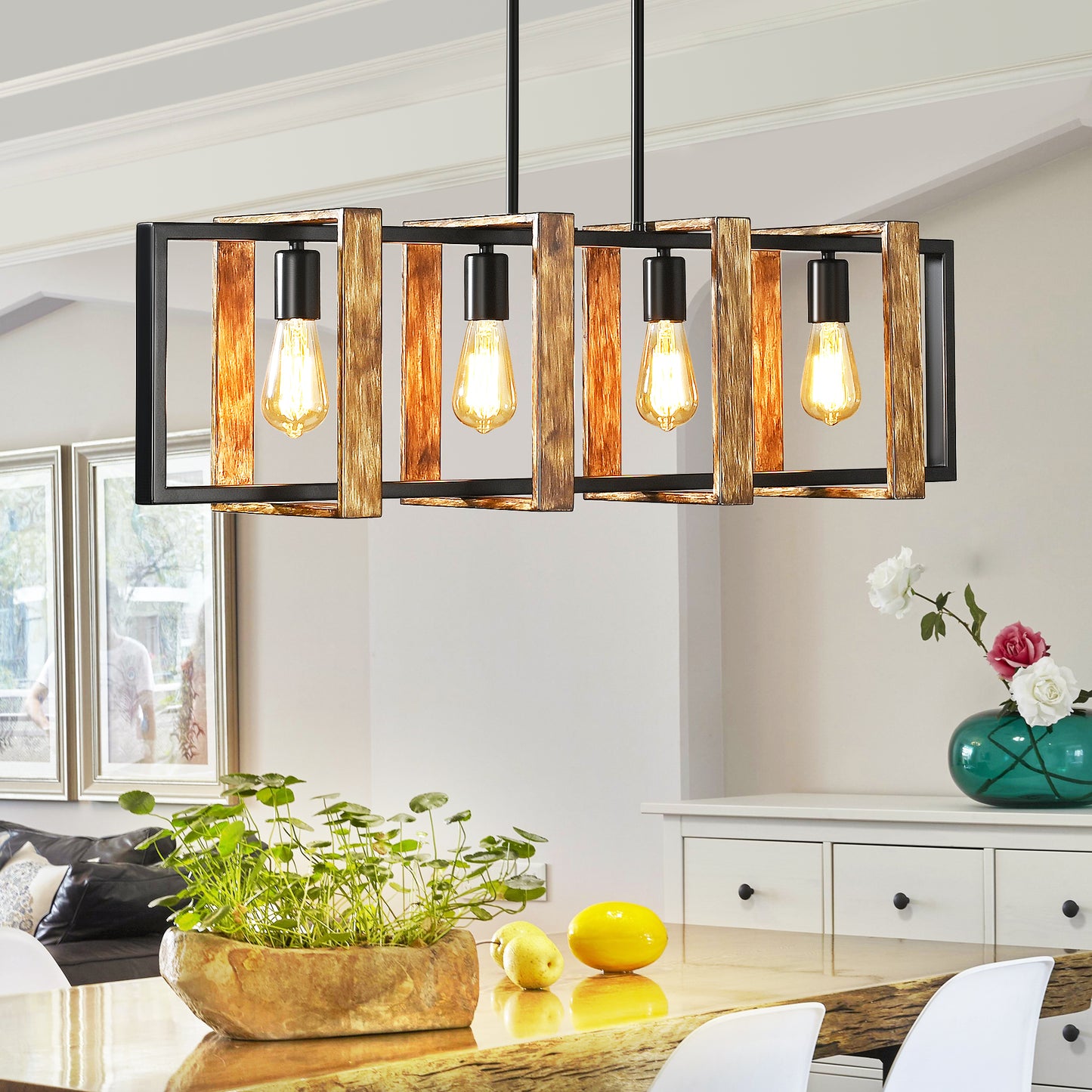 Modern Kitchen Island Lighting,4 Lights Wood Chandelier