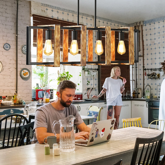 Modern Kitchen Island Lighting,4 Lights Wood Chandelier