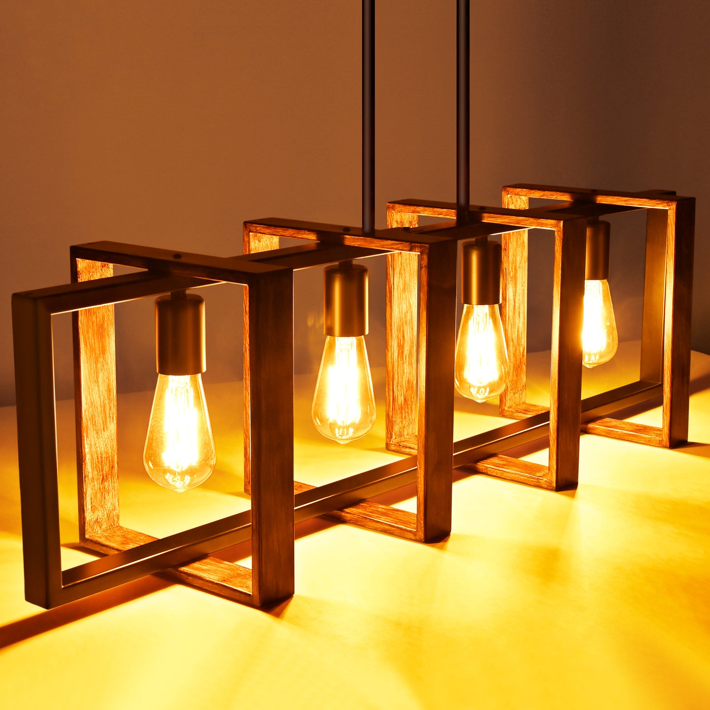 Modern Kitchen Island Lighting,4 Lights Wood Chandelier