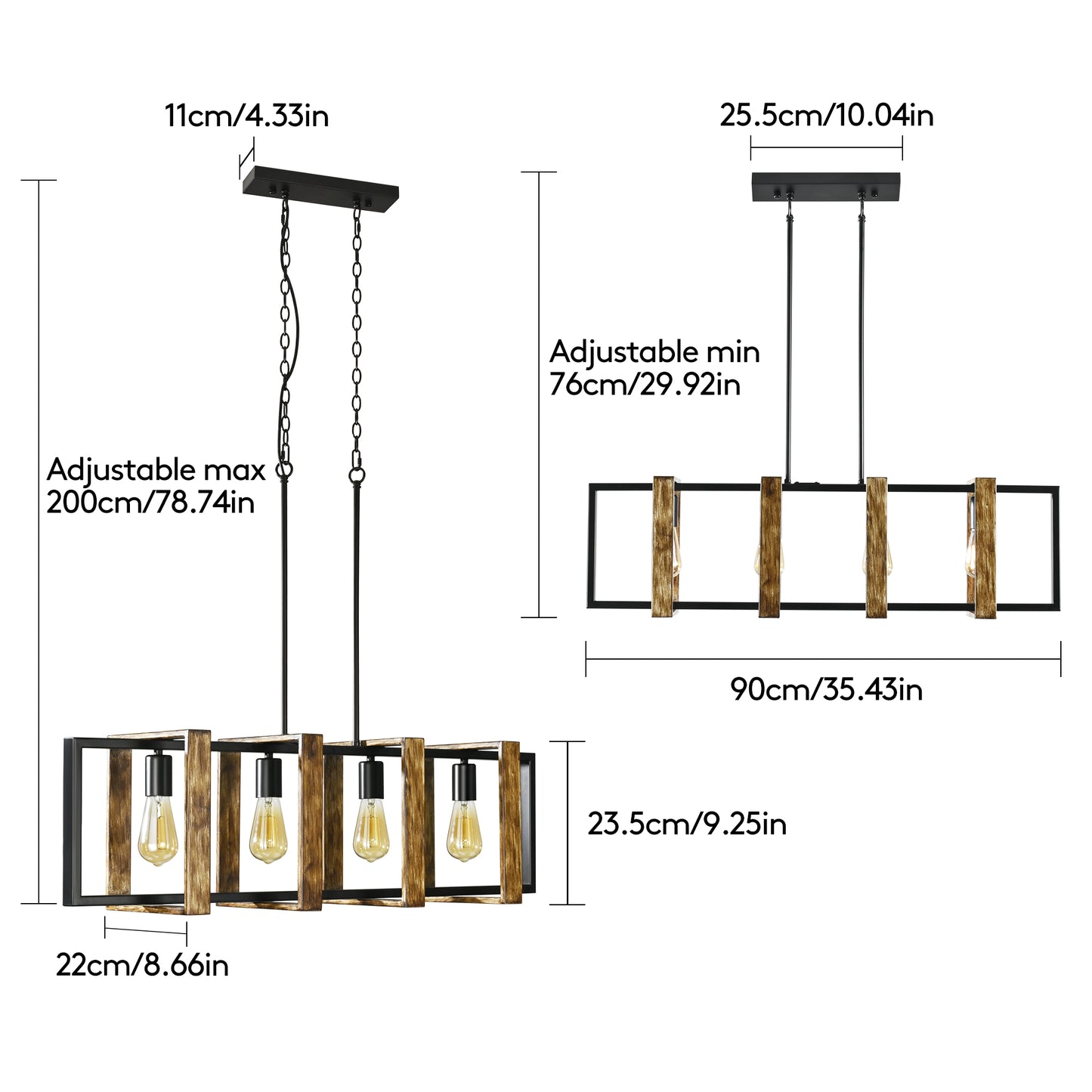 Modern Kitchen Island Lighting,4 Lights Wood Chandelier