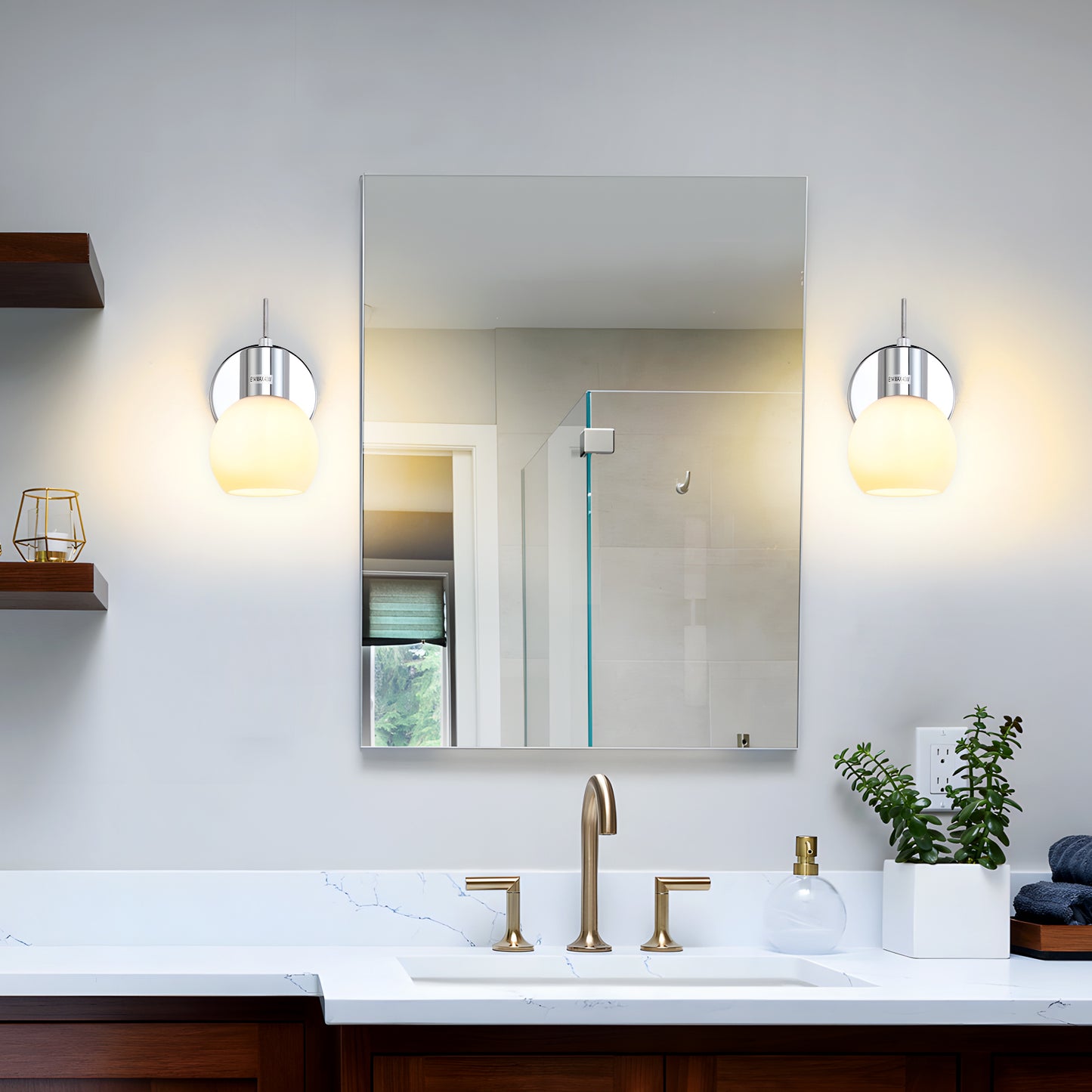 Wall Lamp Chrome Wall Sconce  Bathroom Vanity Lighting 2pc (1 pair)