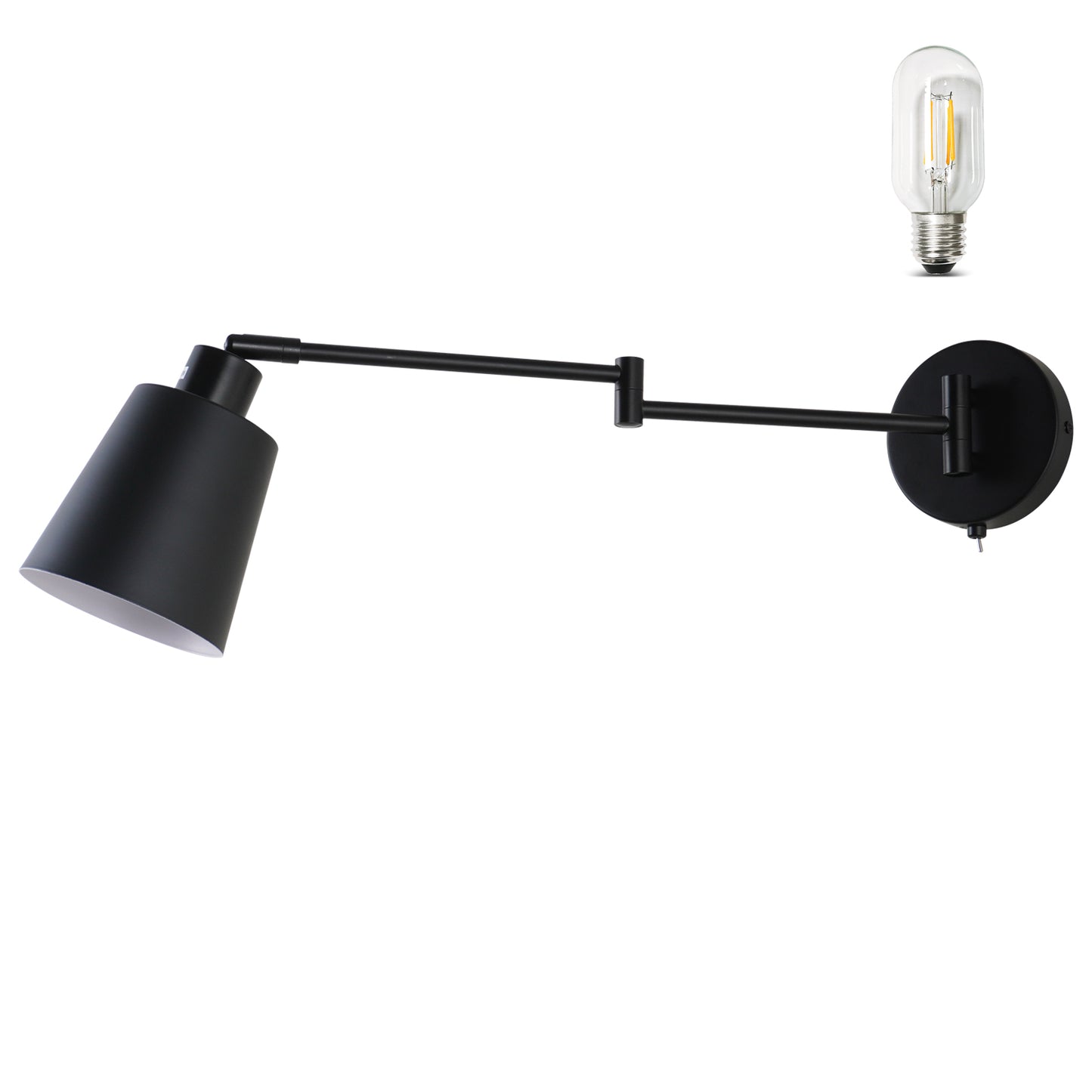 MantoLite Swivel Arm Wall Lamp with Switch Bedroom 4W Wall Light Black E27 Industrial Wall Lamp for Living Room Bedroom Hallway