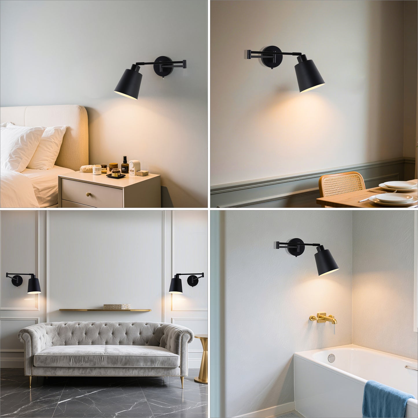 MantoLite Swivel Arm Wall Lamp with Switch Bedroom 4W Wall Light Black E27 Industrial Wall Lamp for Living Room Bedroom Hallway