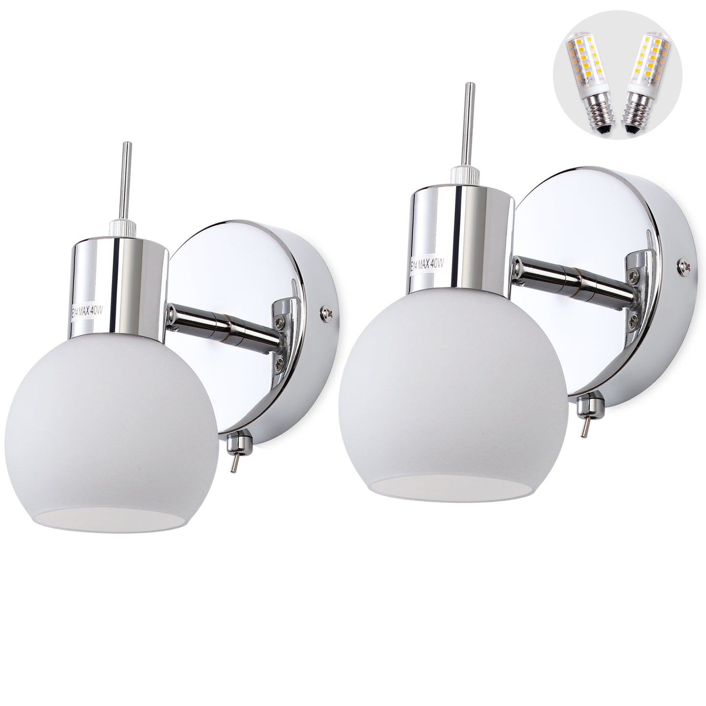 Wall Lamp Chrome Wall Sconce  Bathroom Vanity Lighting 2pc (1 pair)